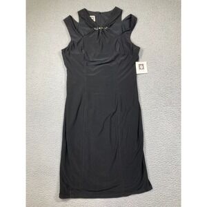 Anne Klein Sheath Dress Womens 6 Black Cold Shoulder Beaded Halter Cocktail NEW